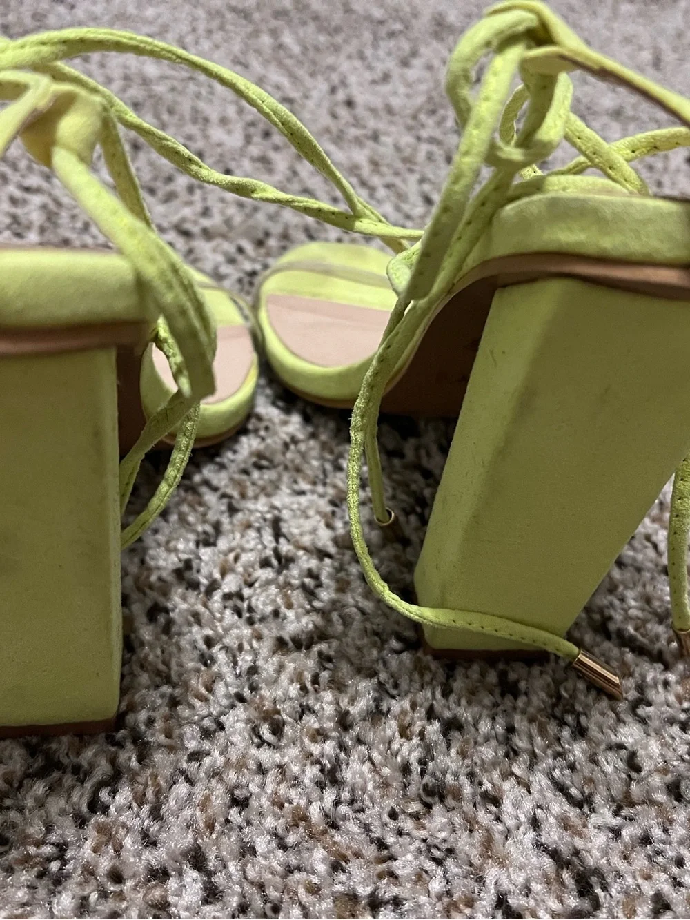 Women Lime green suede heels with clear straps